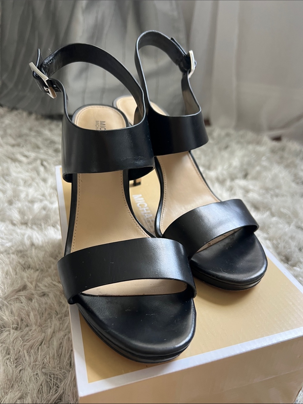 MICHAEL Michael Kors Black Leather Block Heel Sandals